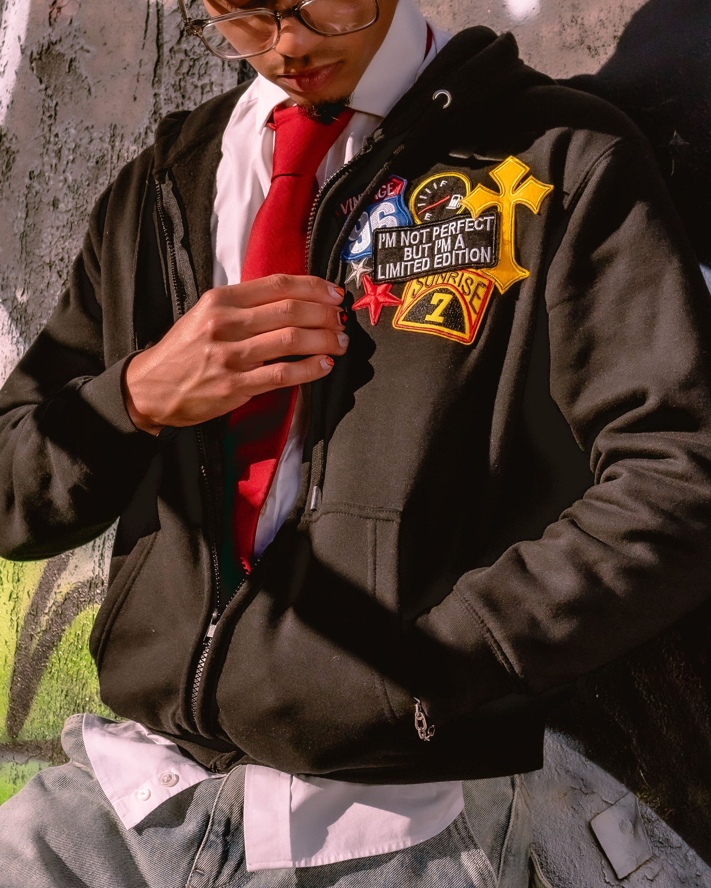 Black Patched Hoodie